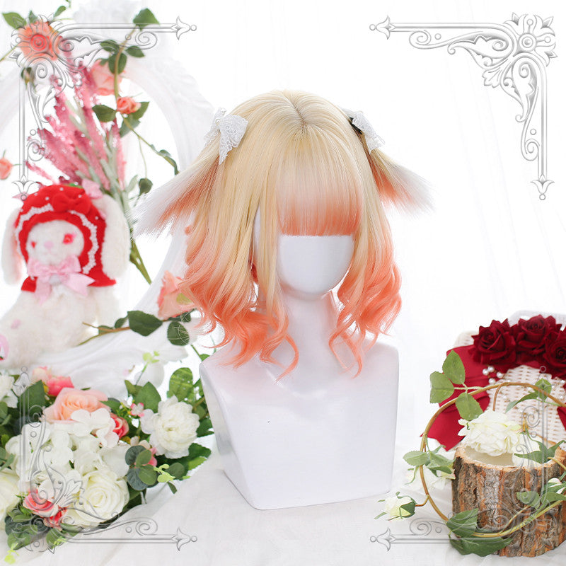 [@melissa_lissova] Blonde Gradient Rabbit Ear Short Curly Wig D050513