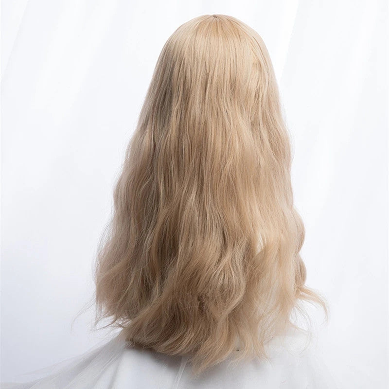 "LIGHT GOLD LOLITA AIR BANGS LONG CURLY" WIG D041806