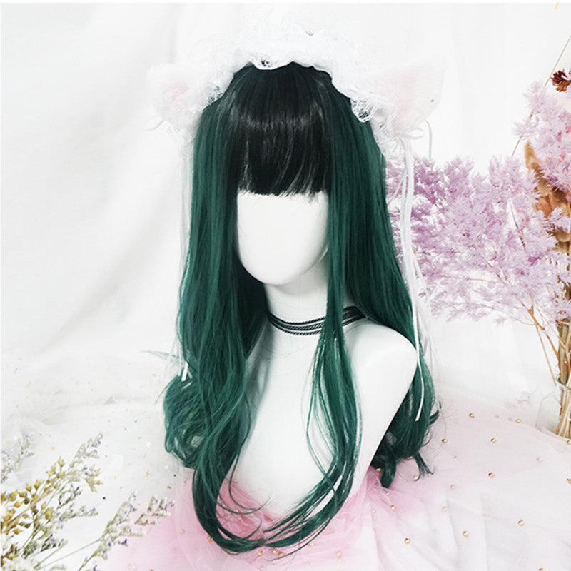 "DARK GREEN BANGS BIG WAVY LONG CURLY" WIG D051512