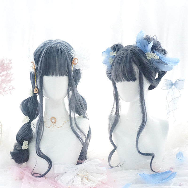 "BLUE GRAY BIG WAVY LONG CURLY" WIG D051523