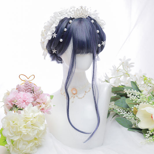 "DARK BLUE HIGHLIGHTS LONG CURLY" WIG D071713