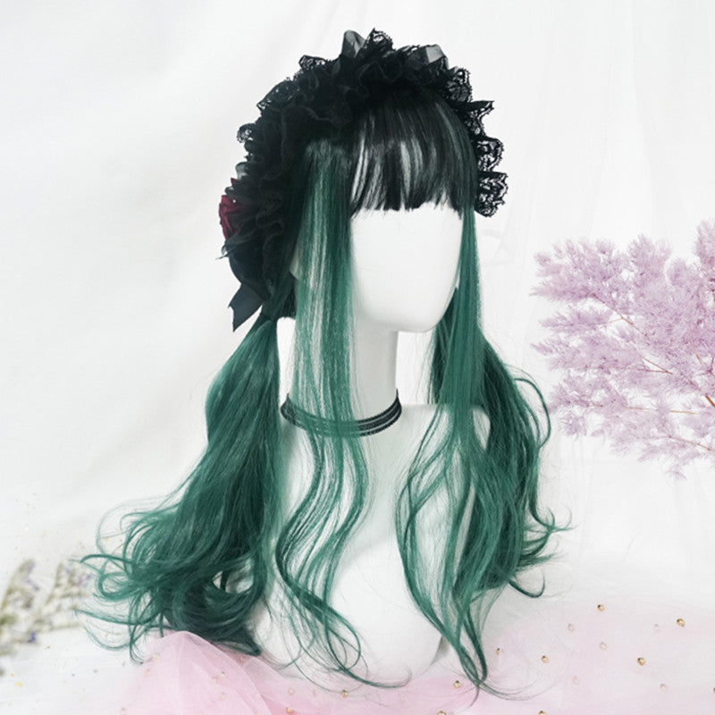 "DARK GREEN BANGS BIG WAVY LONG CURLY" WIG D051512