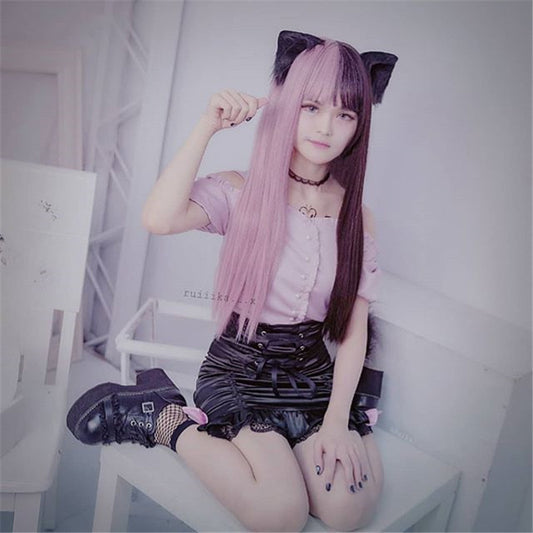 [@ruiiika._.x] "HALF BLACK HALF PINK LONG STRAIGHT" WIG K071713REVIEW