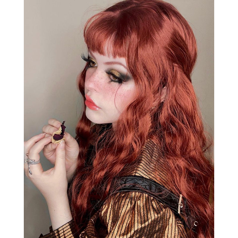 [@vampiregiulia ] CUTE RETRO RED LONG WOOL ROLL WIG H082108