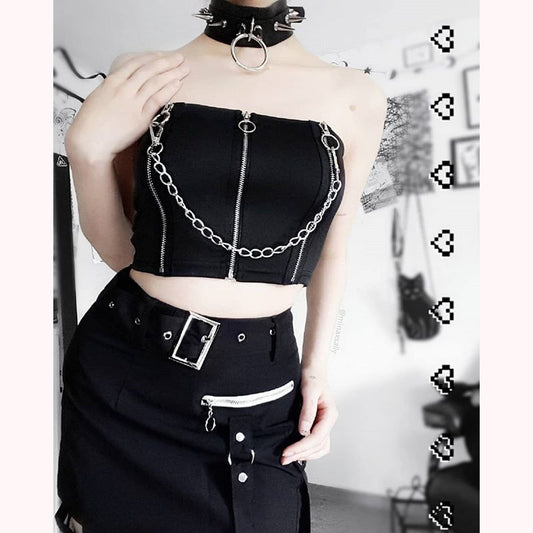 [ @x_blackpumpkin ] "ZIPPERED CHAIN SEXY" TUBE TOP Y021407